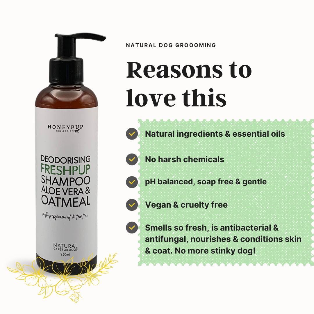 benefits include pH balanced shampoo for dogs, natural ingredients and no harsh chemicals for dogs, soap free and gentle care for dogs, antibacterial shampoo, antifungal shampoo